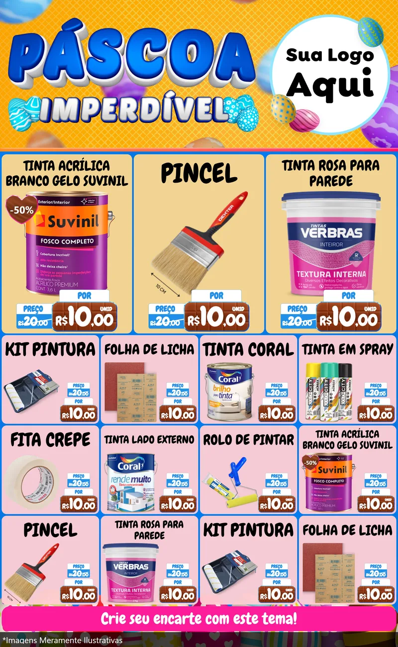 Modelo de Encarte para Encarte Grande com o tema Páscoa Imperdível para Tintas e Ferramentas