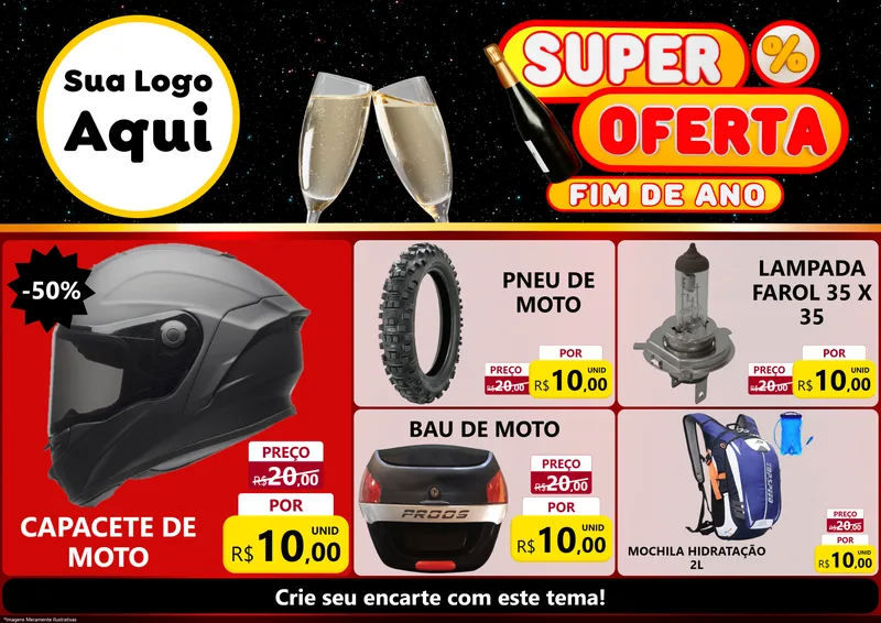Modelo de Encarte para Encarte A4 Horizontal com o tema Super Oferta Fim de Ano para Moto peças