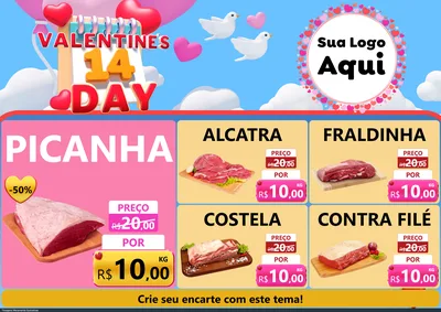 Modelo de Encarte para Encarte A4 Horizontal com o tema Valentine's Day para Açougue