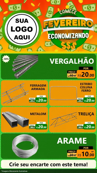 Modelo de TV para TV Vertical com o tema Comece Fevereiro Economizando para Ferragens