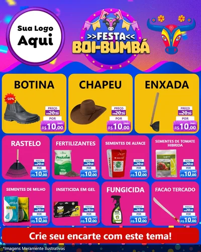 Modelo de Rede Social para Feed Instagram com o tema Festa Boi-Bumbá para Agropecuária