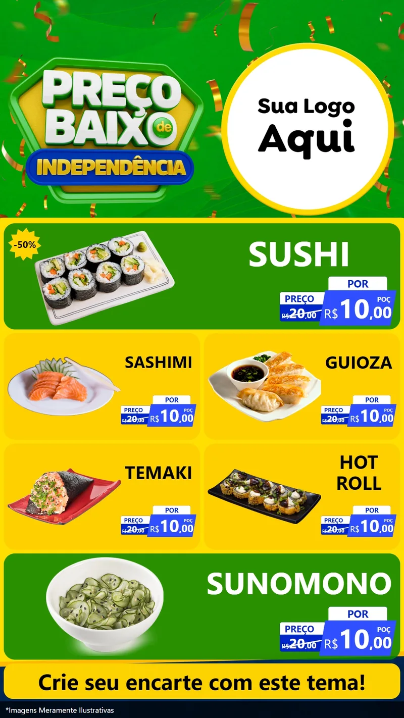 Modelo de TV para TV Vertical com o tema Preço Baixo de Independência para Comida japonesa