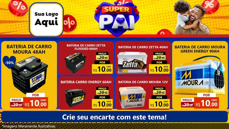 Modelo de TV para TV Horizontal com o tema Super Pai para Baterias Elétricas