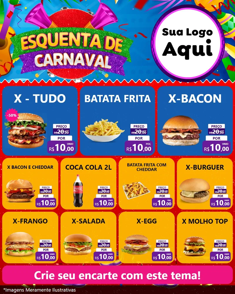 Modelo de Rede Social para Feed Instagram com o tema Esquenta de Carnaval para Hamburgueria