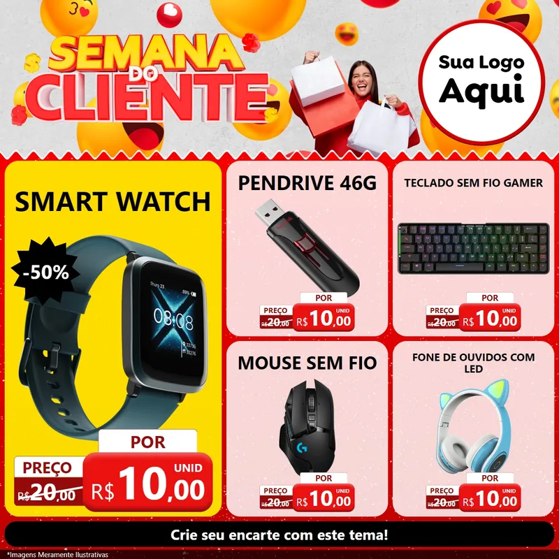 Modelo de Rede Social para Feed Facebook com o tema Semana do Cliente para Informática