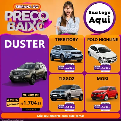 Modelo de Rede Social para Feed Facebook com o tema Semana do Preço Baixo para Concessionaria de Carros