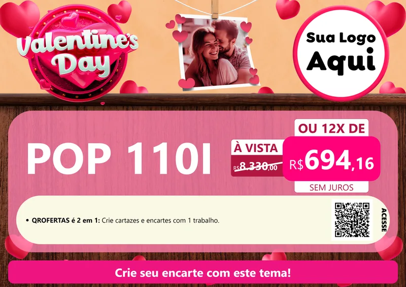 Modelo de Cartaz para Cartaz A4 Horizontal com o tema Valentine's Day para Concessionaria de Motos