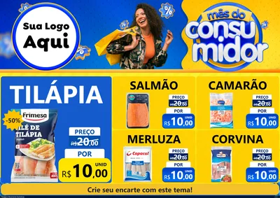 Modelo de Encarte para Encarte A4 Horizontal com o tema Mês do Consumidor para Peixaria