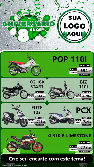 Modelo de TV para TV Vertical com o tema Promoção de Aniversário - 8 Anos para Concessionaria de Motos