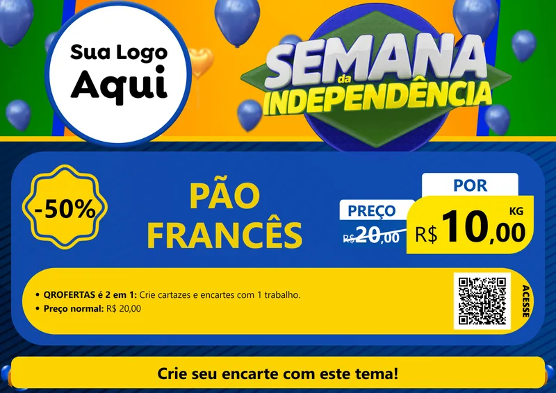 Modelo de Cartaz para Cartaz A4 Horizontal com o tema Semana da Independência para Padaria