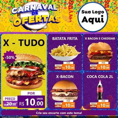 Modelo de Rede Social para Feed Facebook com o tema Carnaval de Ofertas para Hamburgueria