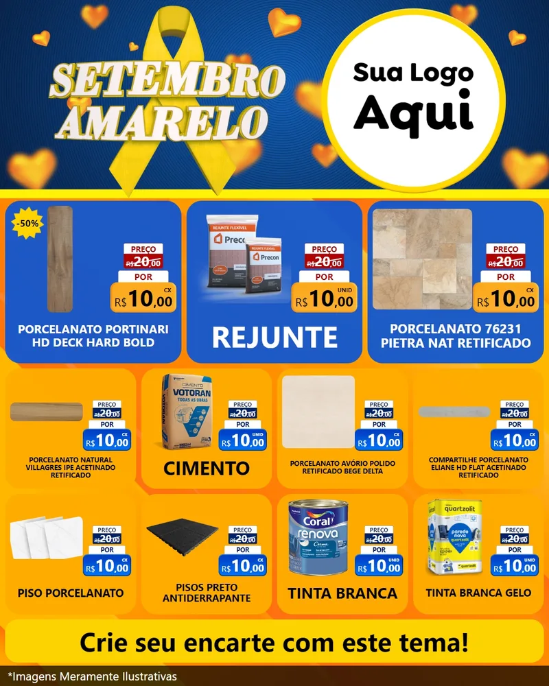 Modelo de Rede Social para Feed Instagram com o tema Setembro Amarelo para Pisos e revestimentos