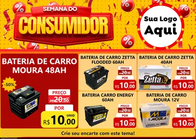 Modelo de Encarte para Encarte A4 Horizontal com o tema Semana do Consumidor para Baterias Elétricas