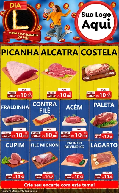 Modelo de Encarte para Encarte Grande com o tema Dia L - O Dia Mais Barato Do Mês para Açougue