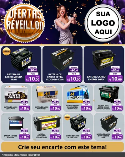Modelo de Rede Social para Feed Instagram com o tema Ofertas de Réveillon para Baterias Elétricas