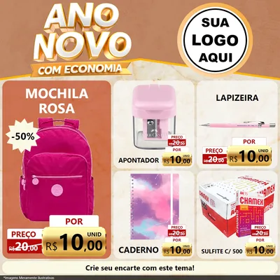 Modelo de Rede Social para Feed Facebook com o tema Ano Novo Com Economia para Papelaria