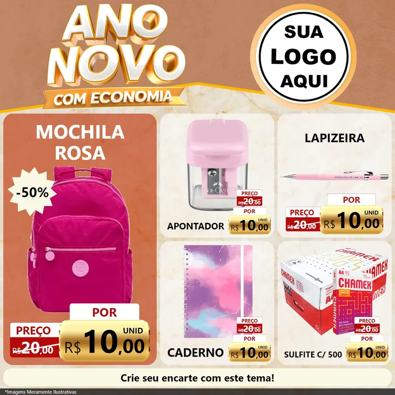 Modelo de Rede Social para Feed Facebook com o tema Ano Novo Com Economia para Papelaria