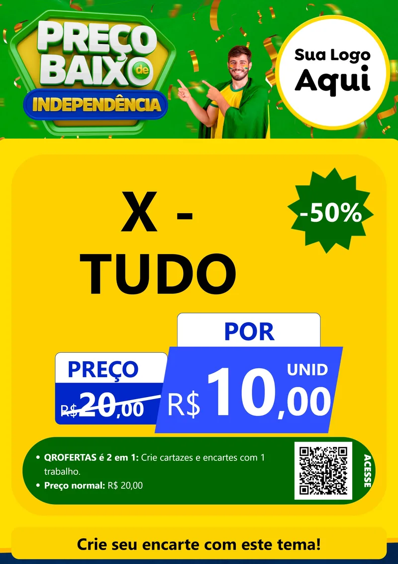 Modelo de Cartaz para Cartaz A4 Vertical com o tema Preço Baixo de Independência para Hamburgueria