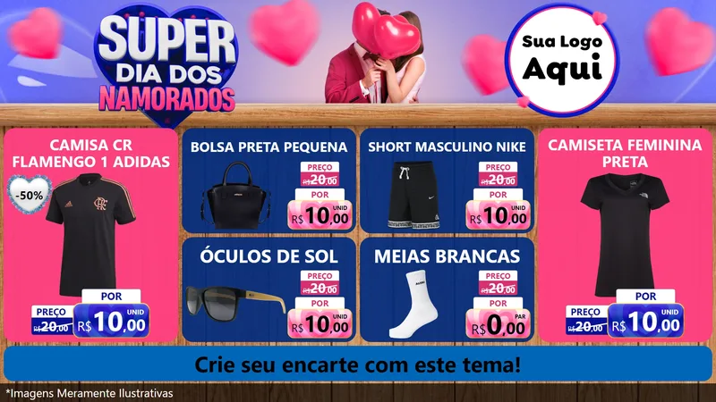 Modelo de TV para TV Horizontal com o tema Super Dia dos Namorados para Roupas e acessórios