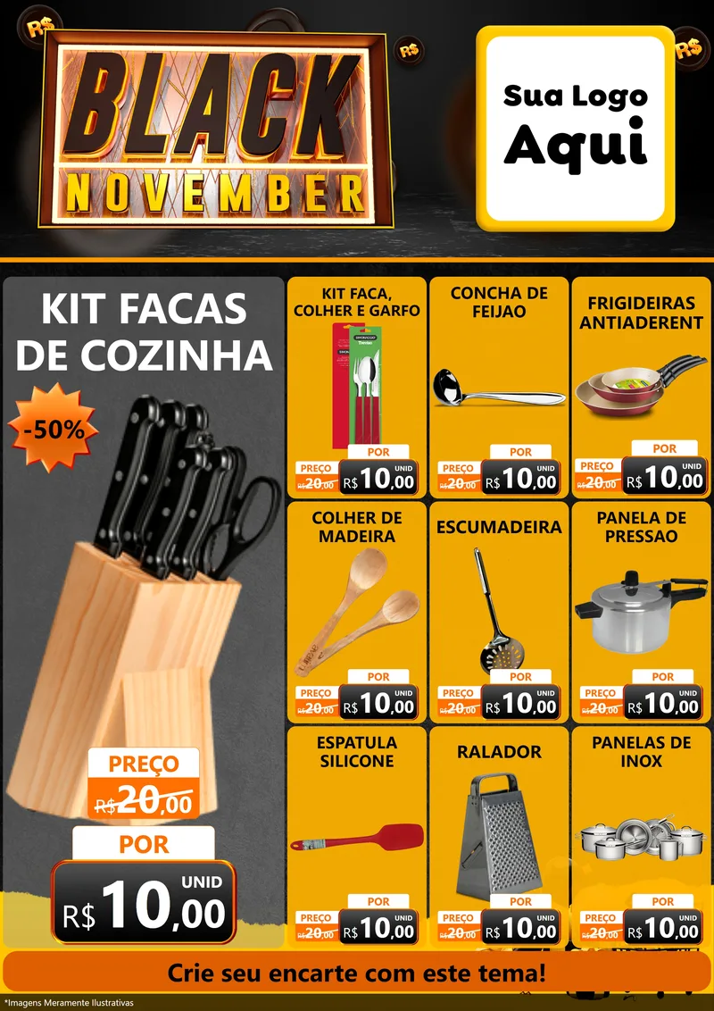 Modelo de Encarte para Encarte A4 Vertical com o tema Black November para Utilidades Domésticas