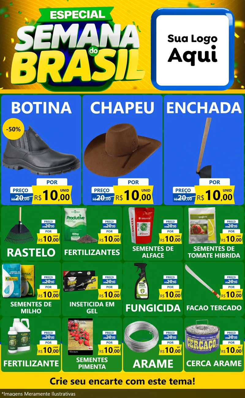 Modelo de Encarte para Encarte Grande com o tema Especial Semana do Brasil para Agropecuária