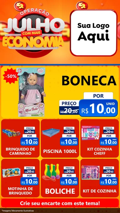 Modelo de Rede Social para Stories com o tema Operação Julho Com Mais Economia para Brinquedos