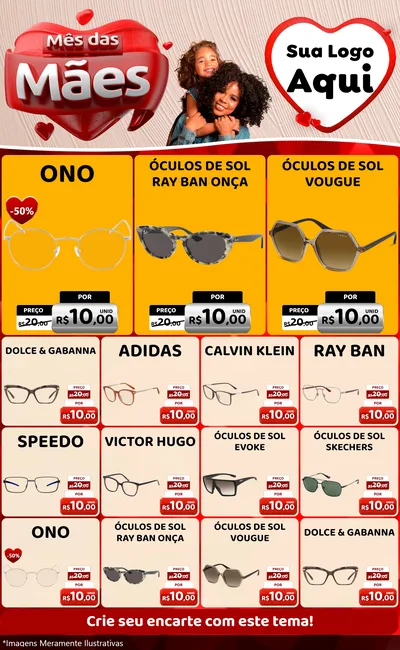 Modelo de Encarte para Encarte Grande com o tema Mês das Mães para Óticas