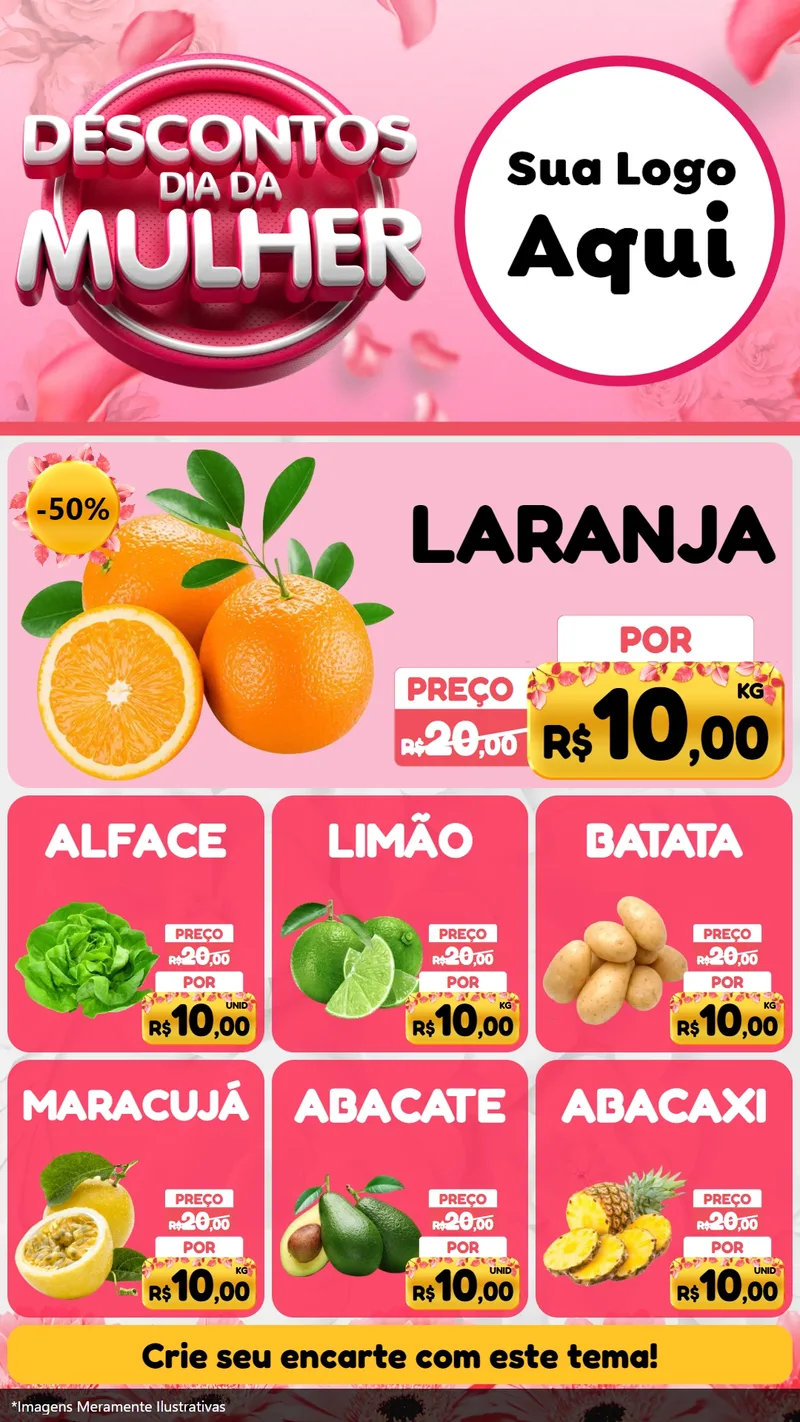 Modelo de Rede Social para Stories com o tema Descontos Dia da Mulher para Hortifrúti