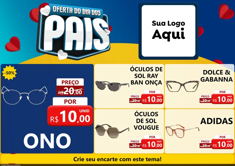 Modelo de Encarte para Encarte A4 Horizontal com o tema Oferta Do Dia Dos Pais para Óticas