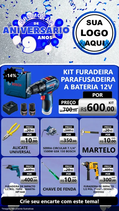 Modelo de Rede Social para Stories com o tema Promoção de Aniversário - 9 Anos para Maquinas e Ferramentas