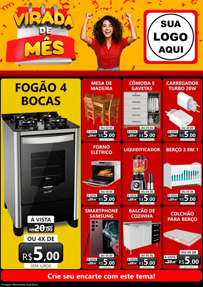 Modelo de Encarte para Encarte A4 Vertical com o tema Virada de Mês para Móveis e Eletro