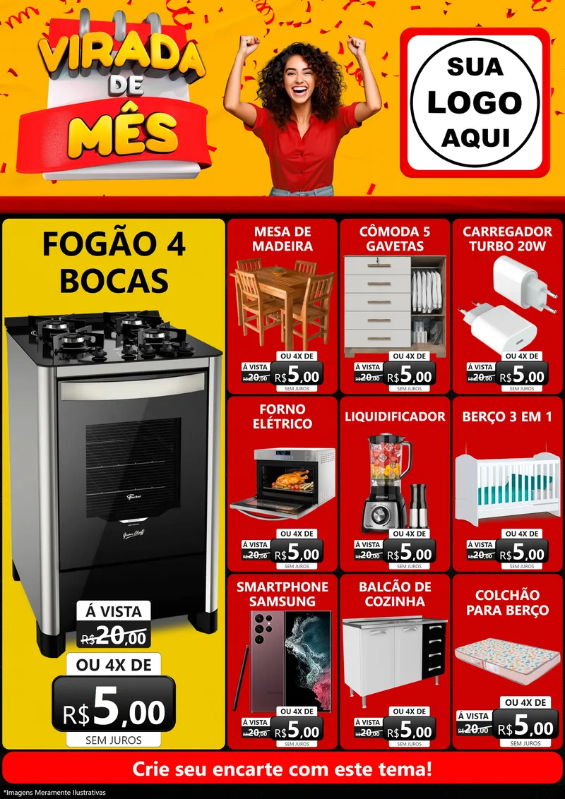 Modelo de Encarte para Encarte A4 Vertical com o tema Virada de Mês para Móveis e Eletro