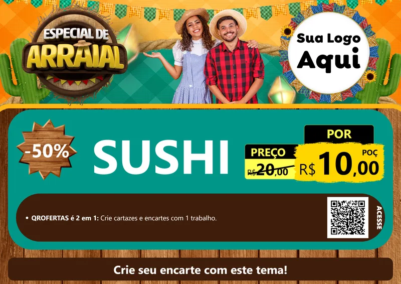 Modelo de Cartaz para Cartaz A4 Horizontal com o tema Especial De Arraial para Comida japonesa