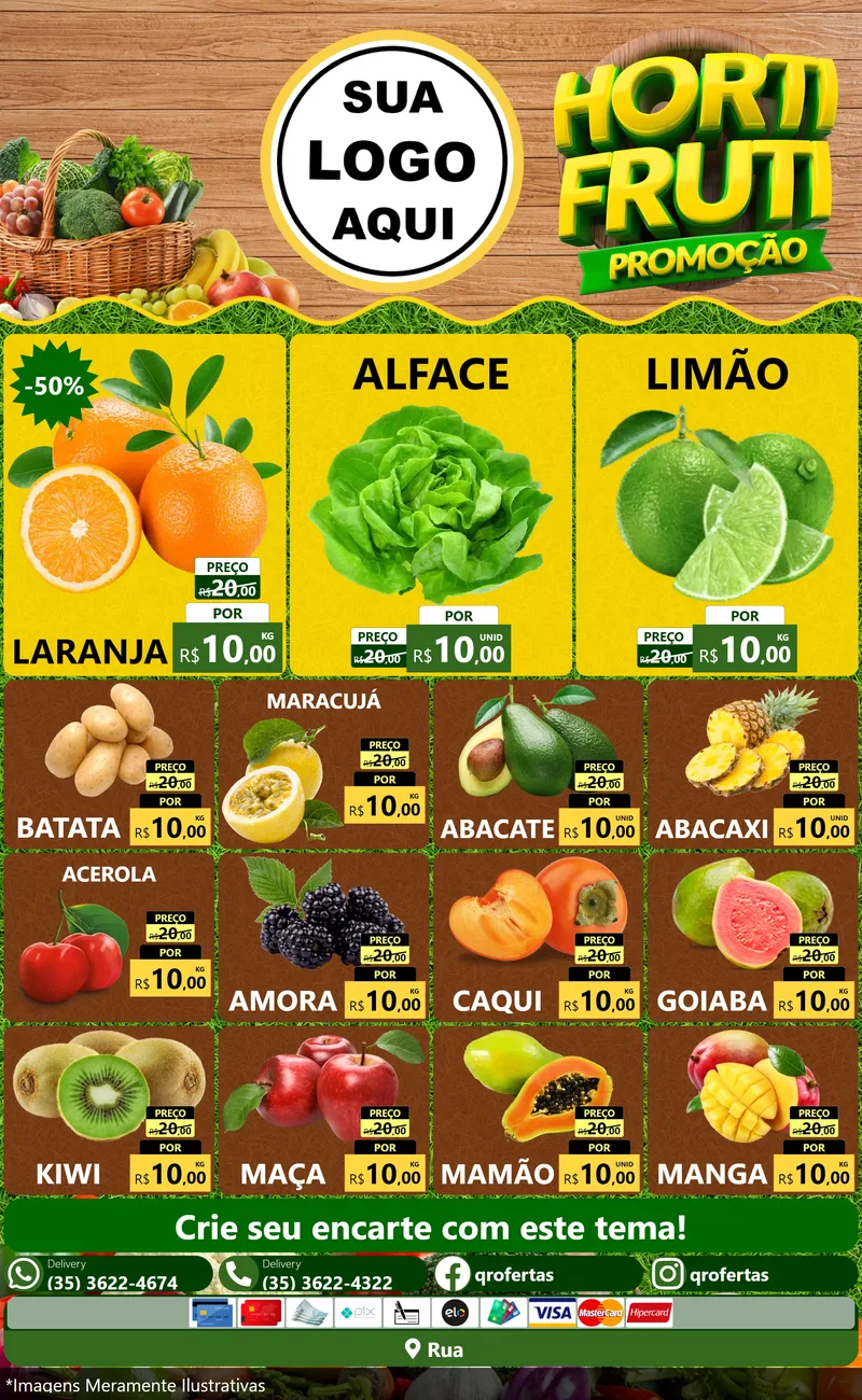 Modelo de Encarte para Encarte Grande com o tema Hortifrúti Promoção para Hortifrúti
