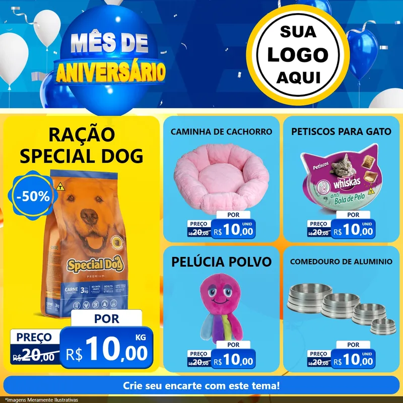 Modelo de Rede Social para Feed Facebook com o tema Mês de Aniversário para Pet Shop
