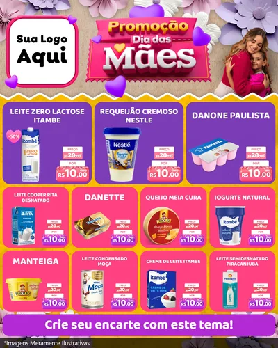 Modelo de Rede Social para Feed Instagram com o tema Promoção Dia das Mães para Frios e Laticínios