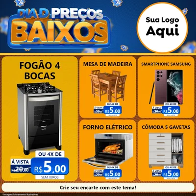 Modelo de Rede Social para Feed Facebook com o tema Dia D Preço Baixo para Móveis e Eletro