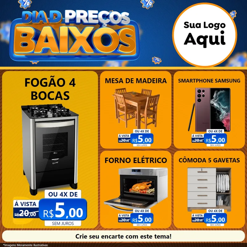 Modelo de Rede Social para Feed Facebook com o tema Dia D Preço Baixo para Móveis e Eletro