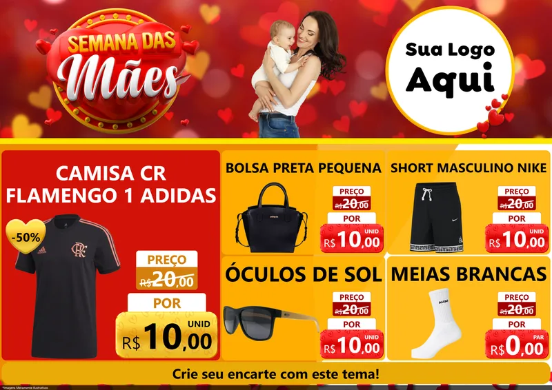 Modelo de Encarte para Encarte A4 Horizontal com o tema Semana das Mães para Roupas e acessórios