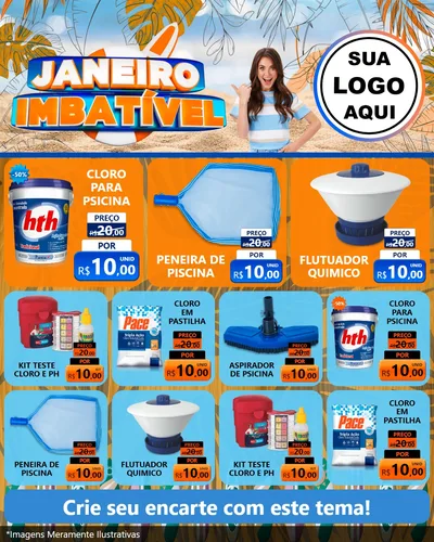 Modelo de Rede Social para Feed Instagram com o tema Janeiro Imbatível para Produtos para Piscina