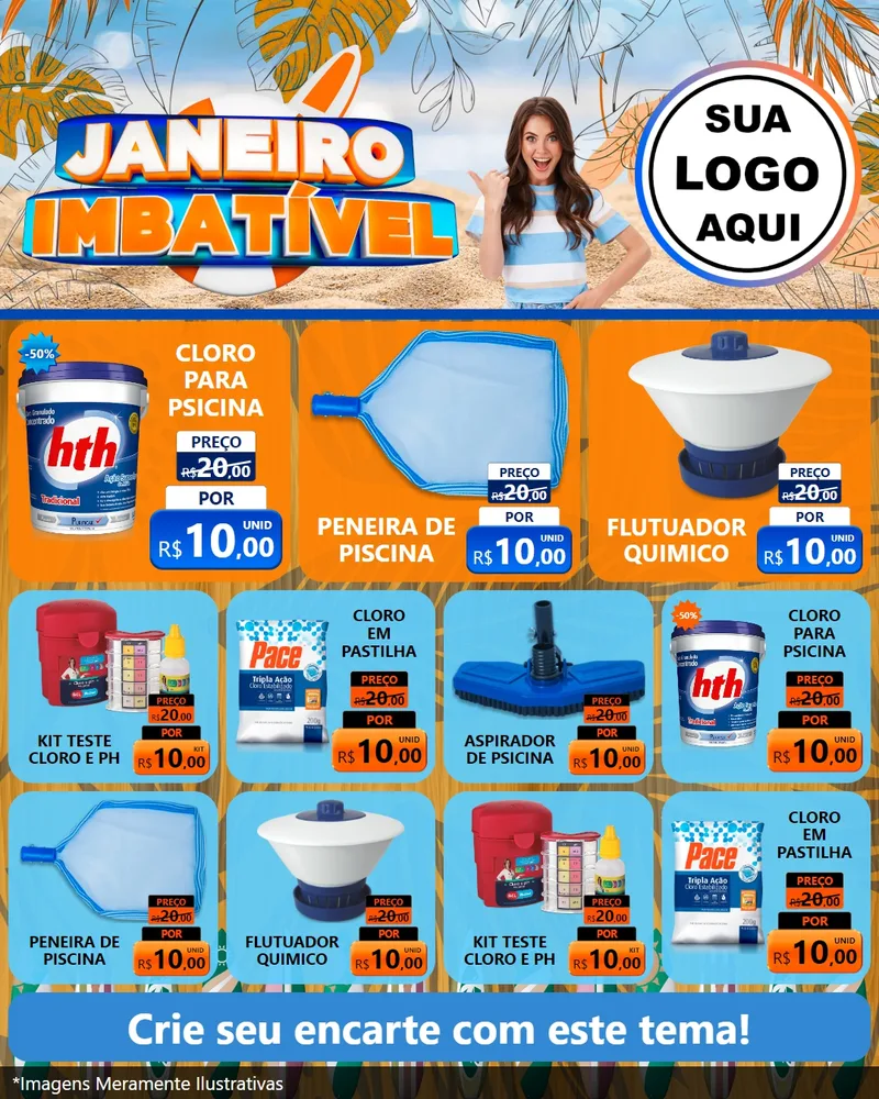 Modelo de Rede Social para Feed Instagram com o tema Janeiro Imbatível para Produtos para Piscina