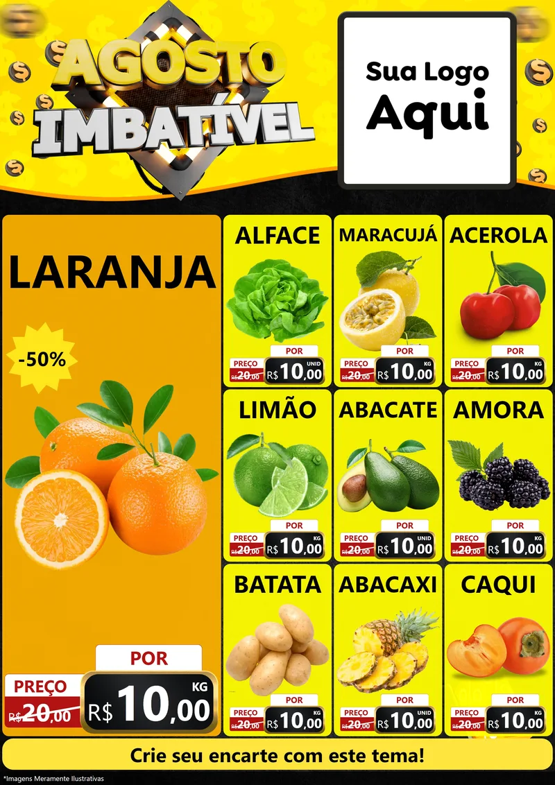 Modelo de Encarte para Encarte A4 Vertical com o tema Agosto Imbatível para Hortifrúti