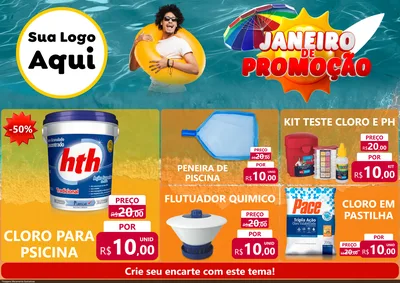 Modelo de Encarte para Encarte A4 Horizontal com o tema Janeiro de Promoção para Produtos para Piscina