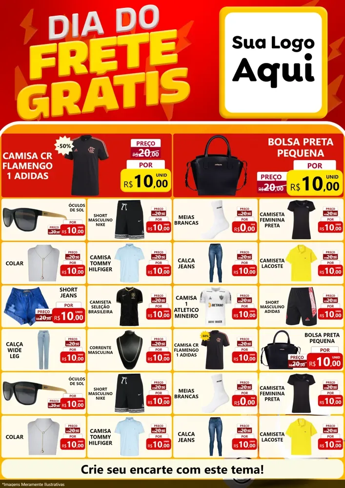 Modelo de Encarte para Encarte A4 Vertical com o tema Dia do Frete Grátis para Roupas e acessórios