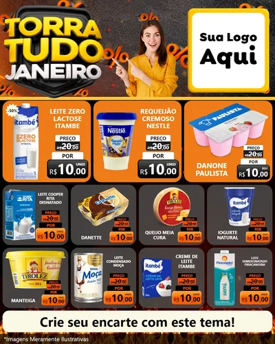 Modelo de Rede Social para Feed Instagram com o tema Torra Tudo Janeiro para Frios e Laticínios