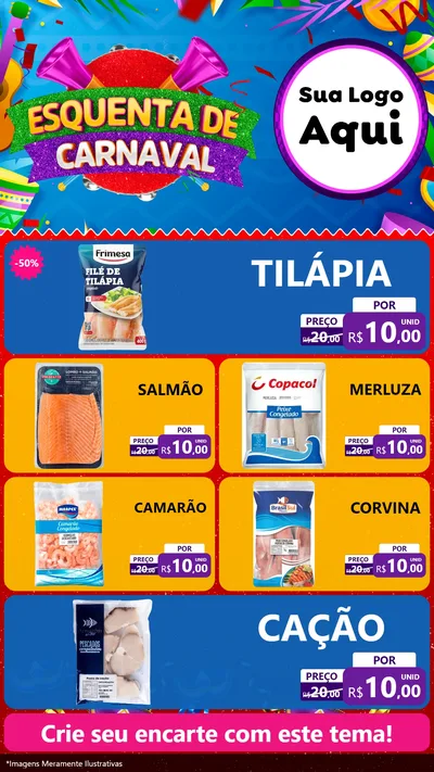 Modelo de TV para TV Vertical com o tema Esquenta de Carnaval para Peixaria