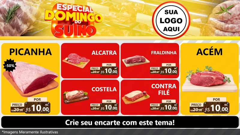 Modelo de TV para TV Horizontal com o tema Especial Domingo do Suíno para Açougue