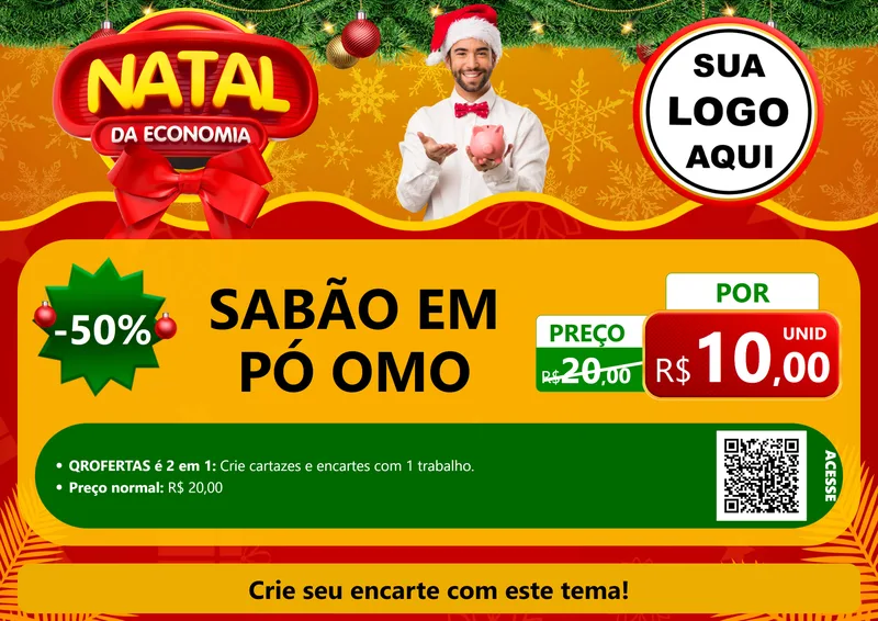 Modelo de Cartaz para Cartaz A4 Horizontal com o tema Natal da Economia para Produtos de Limpeza