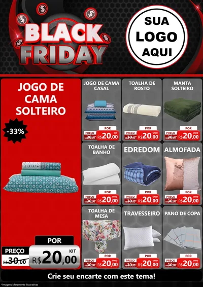 Modelo de Encarte para Encarte A4 Vertical com o tema Black Friday para Cama, Mesa e Banho