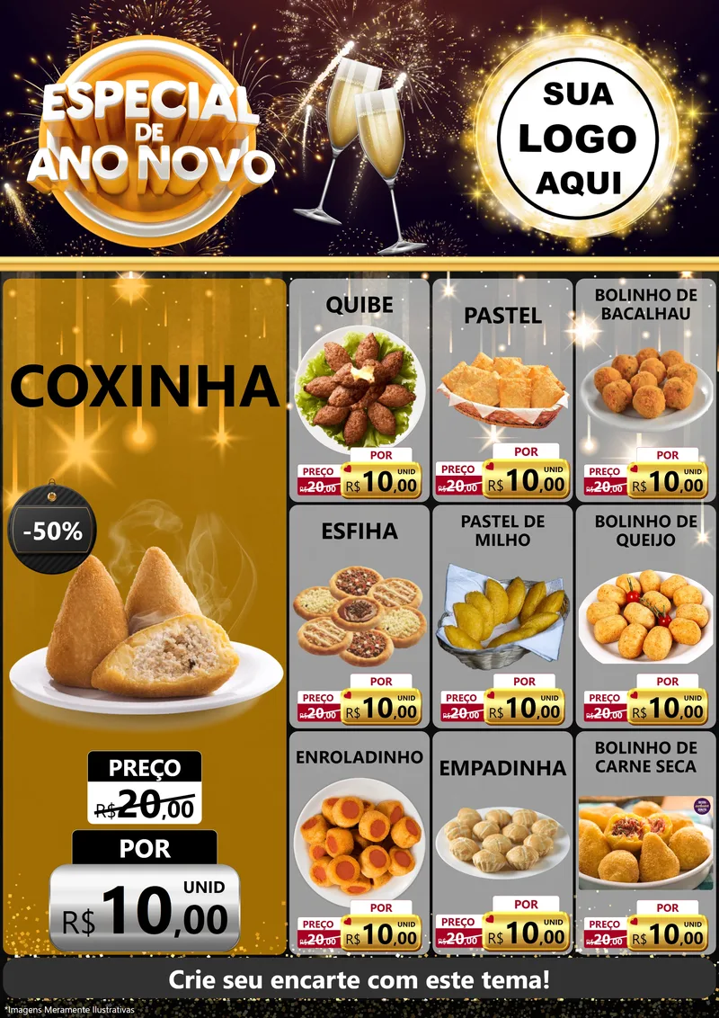 Modelo de Encarte para Encarte A4 Vertical com o tema Especial de Ano Novo para Salgadaria